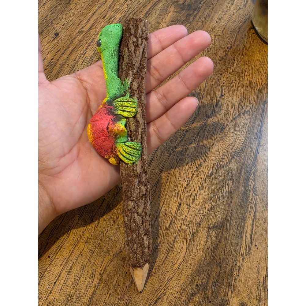 Hand Carved Wood‎ Twig Pencil Colorful Turtle Figurine Souvenir Folk Art 7 Inch